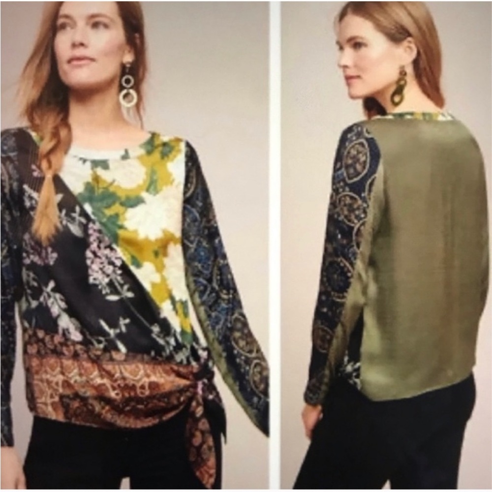 Anthropologie Tiny Patchwork Blooms Blouse Size M… - image 1